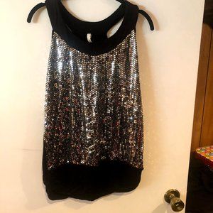 Silver and Black Sequin Tank Top